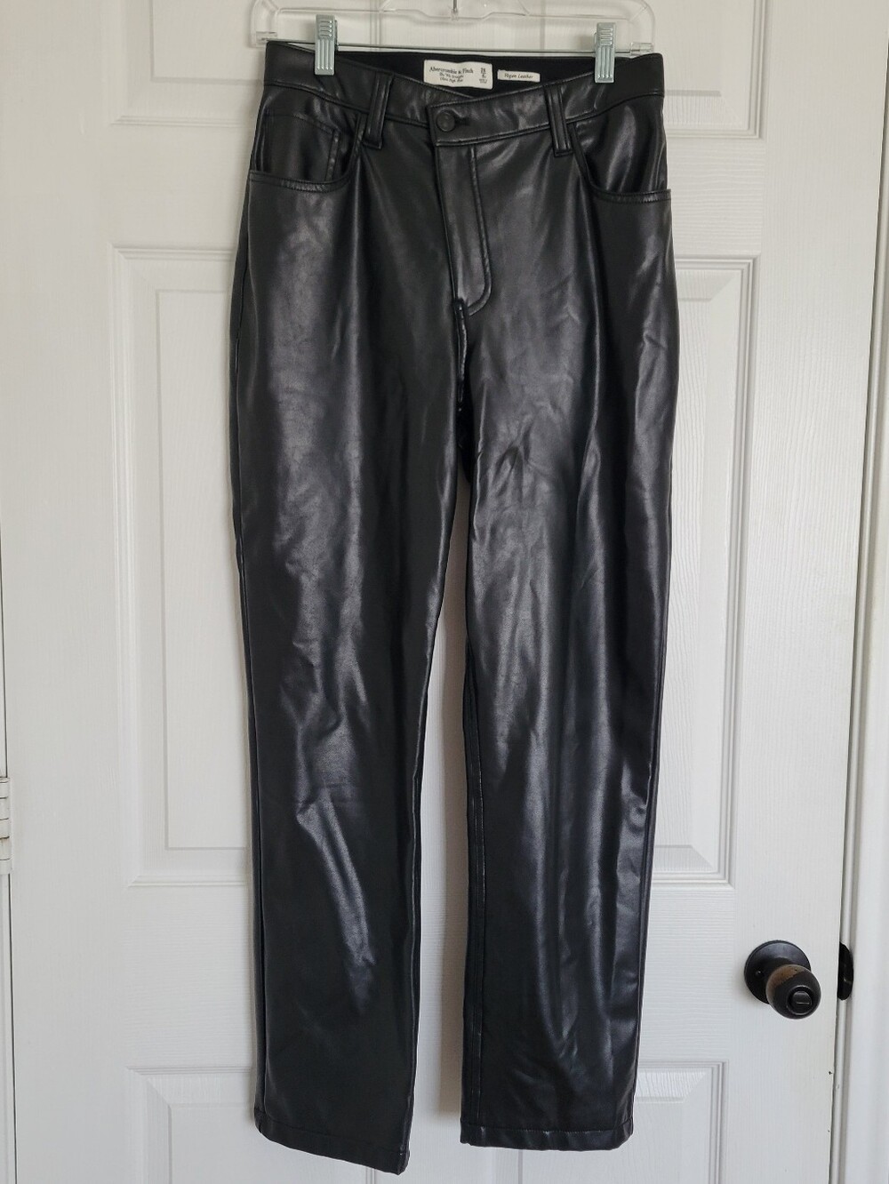 Abercrombie & Fitch Black Vegan Faux Leather 90's Straight Jeans SHORT